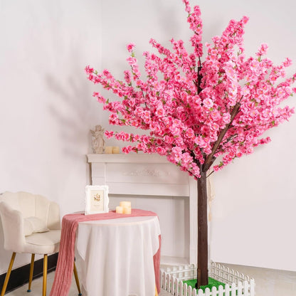 7FT Artificial Cherry Blossom Tree - Pink Flowers Indoor/Outdoor Decor for Wedding Party Home Christmas - Handmade Faux Tree with Wood Trunk