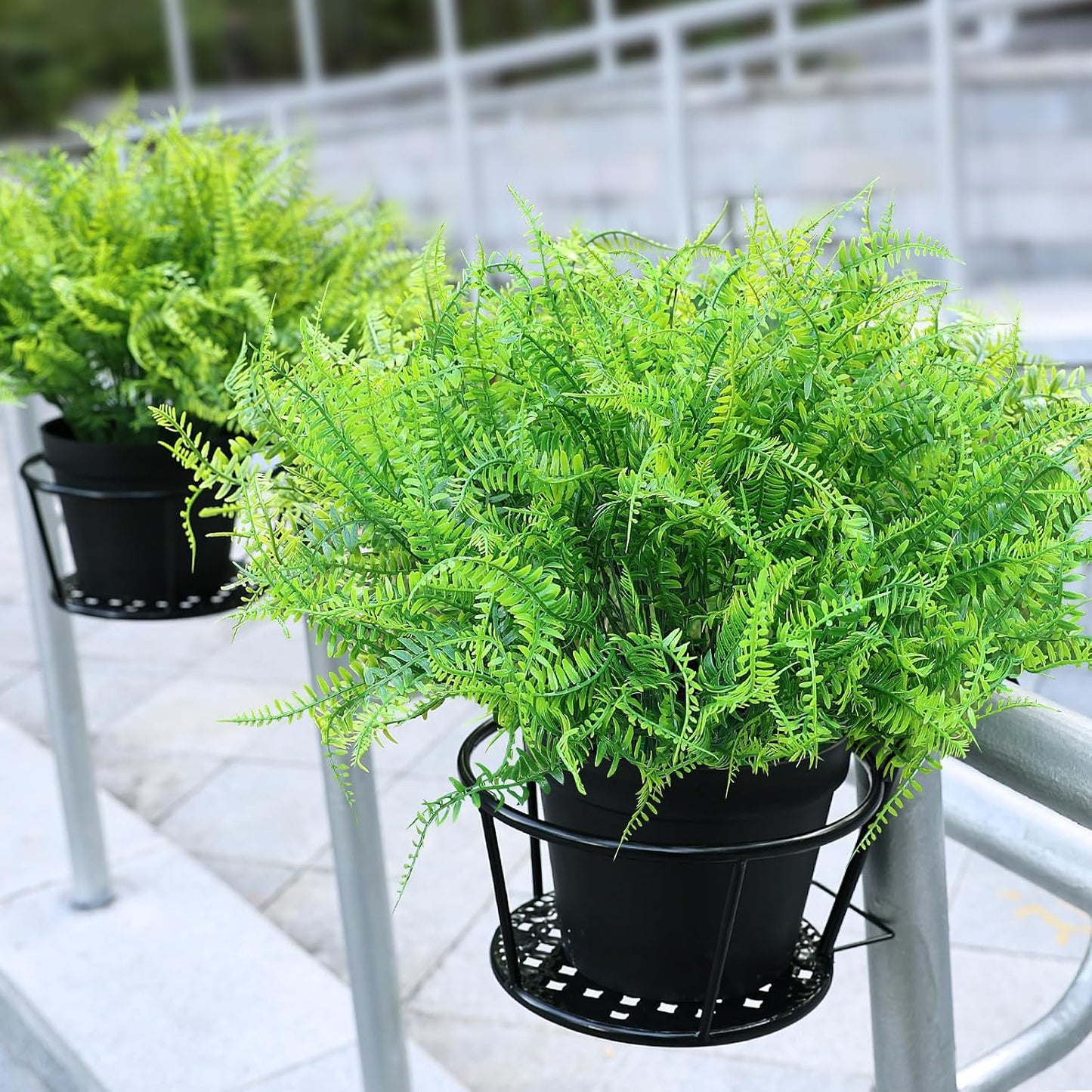2 Sets Potted Artificial Plants for Outdoor, Pre-Made | Pre-potted Faux Lavender Grass in Pots, UV Resistant, Large, Gardens Yards Patios Paths Home Decor