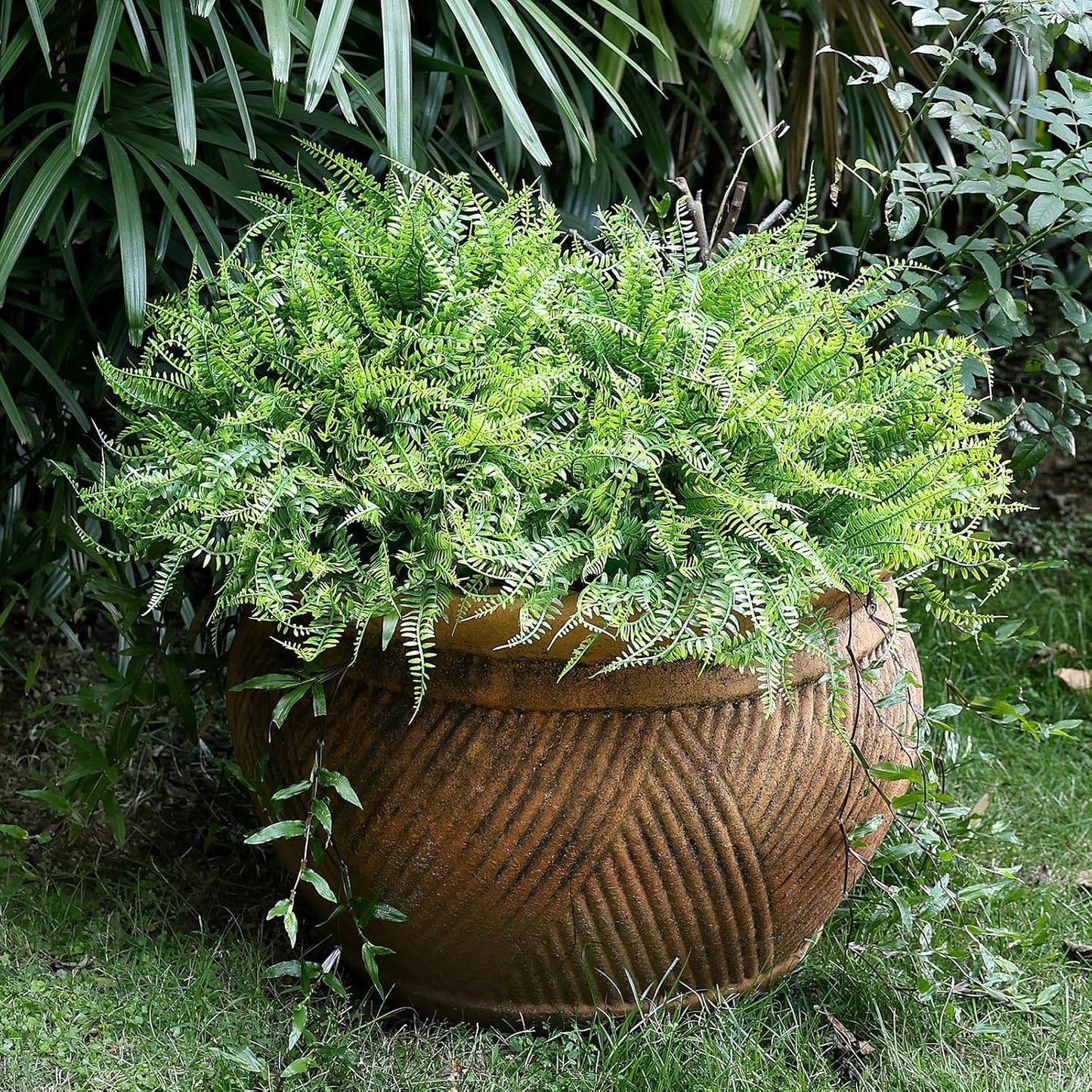 2 Sets Potted Artificial Plants for Outdoor, Pre-Made | Pre-potted Faux Lavender Grass in Pots, UV Resistant, Large, Gardens Yards Patios Paths Home Decor
