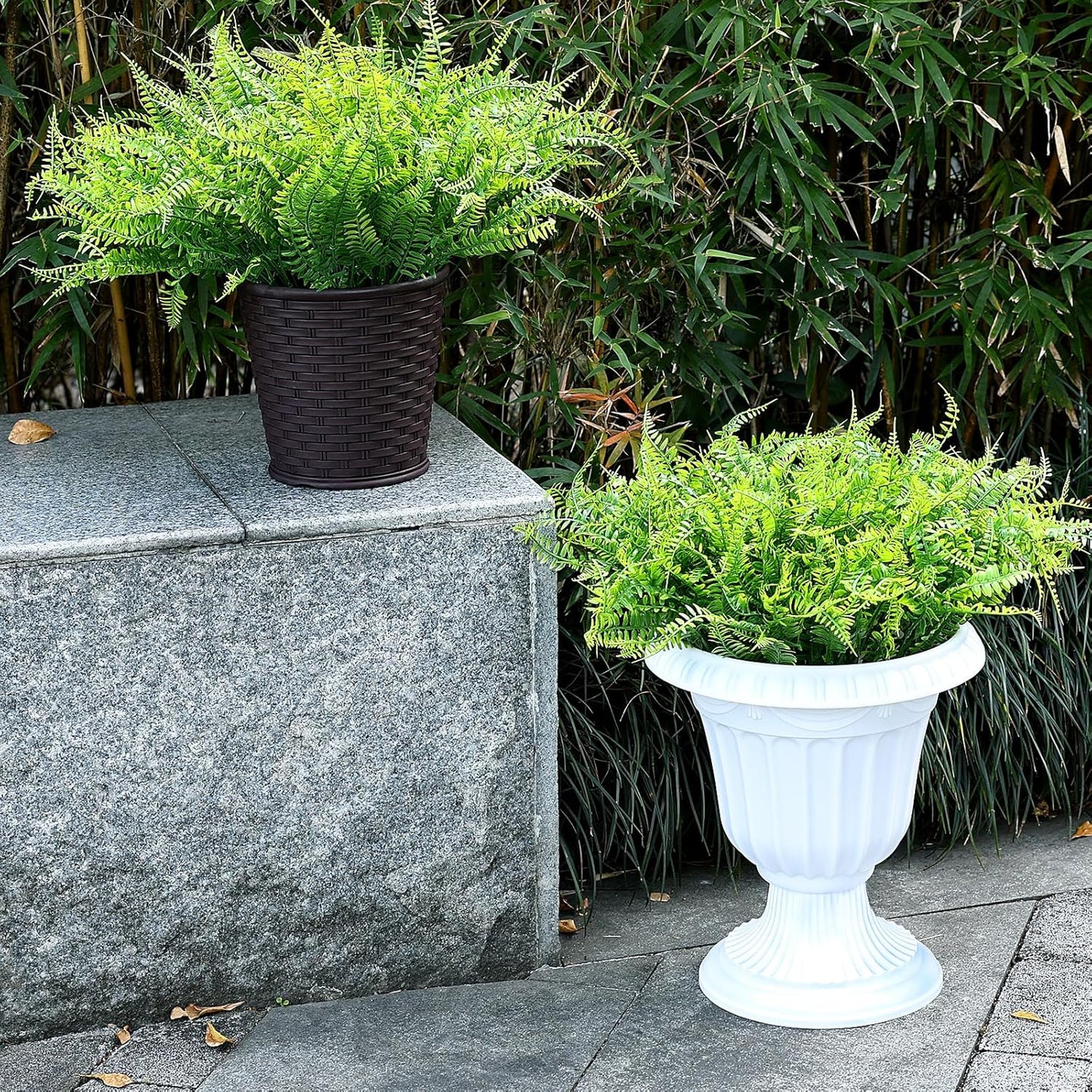 2 Sets Potted Artificial Plants for Outdoor, Pre-Made | Pre-potted Faux Lavender Grass in Pots, UV Resistant, Large, Gardens Yards Patios Paths Home Decor