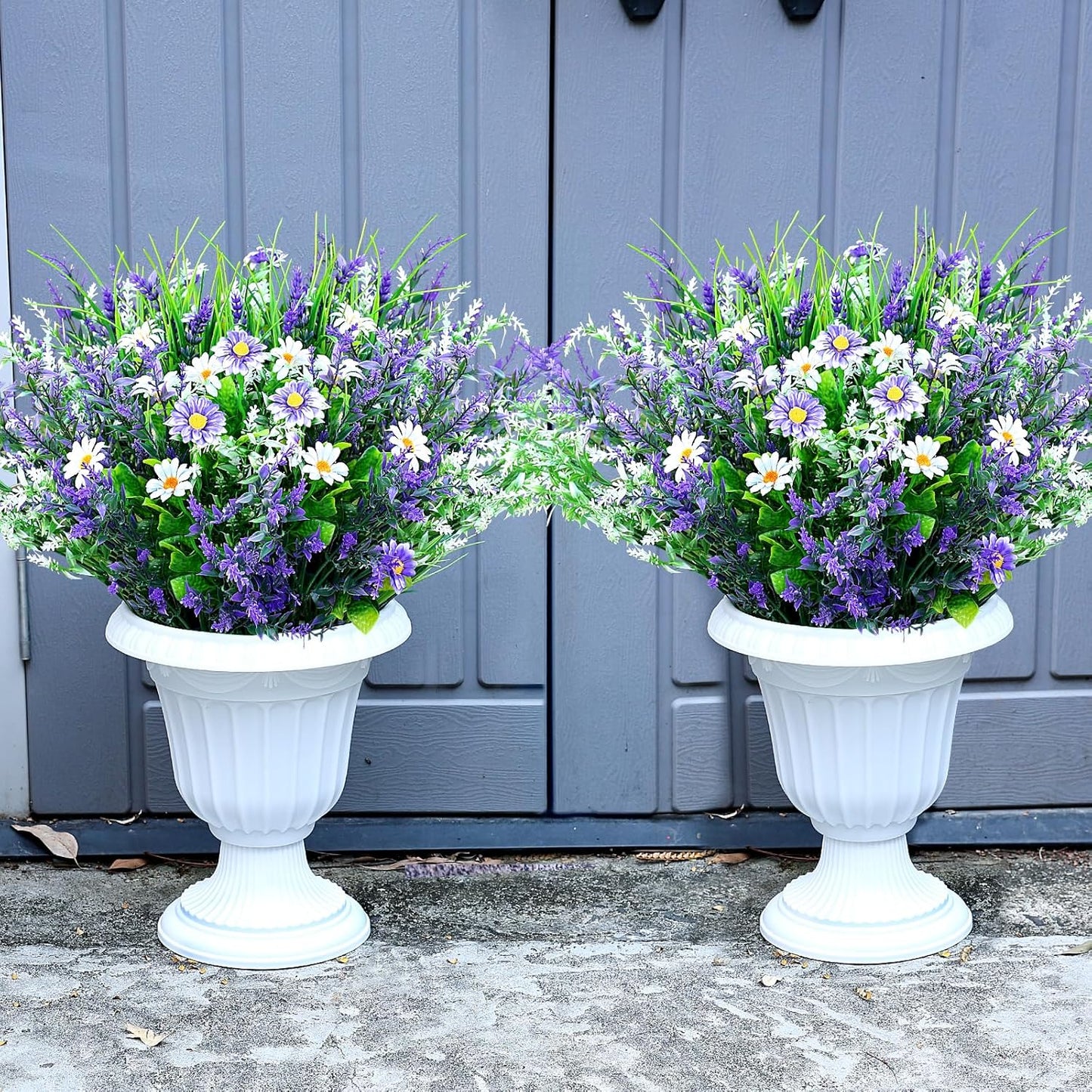 2 Sets Potted Artificial Plants for Outdoor, Pre-Made | Pre-potted Faux Lavender Grass in Pots, UV Resistant, Large, Gardens Yards Patios Paths Home Decor