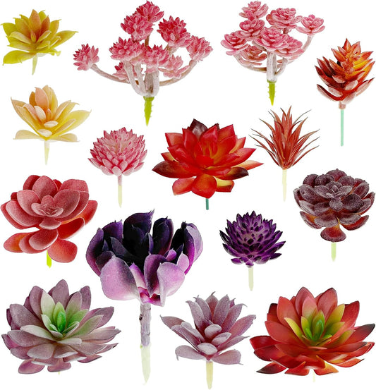15 PCS Artificial Succulent Plants, Fake Succulent, Unpotted Faux Succulent Assortment in Flocked Green in Different Type for Home Decor Indoor Wall Garden DIY