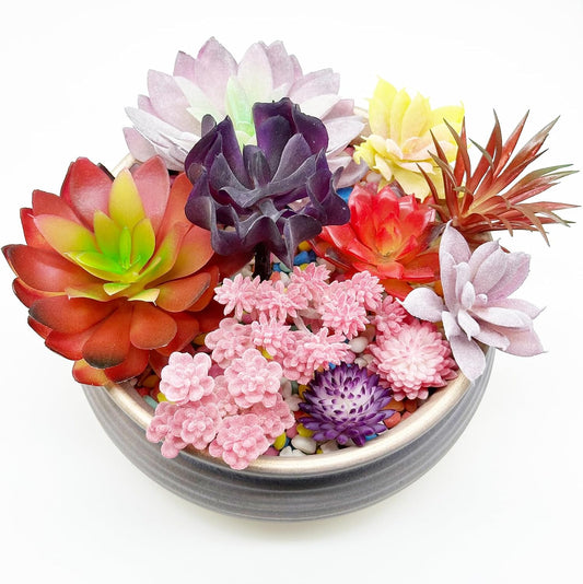 15 PCS Artificial Succulent Plants, Fake Succulent, Unpotted Faux Succulent Assortment in Flocked Green in Different Type for Home Decor Indoor Wall Garden DIY