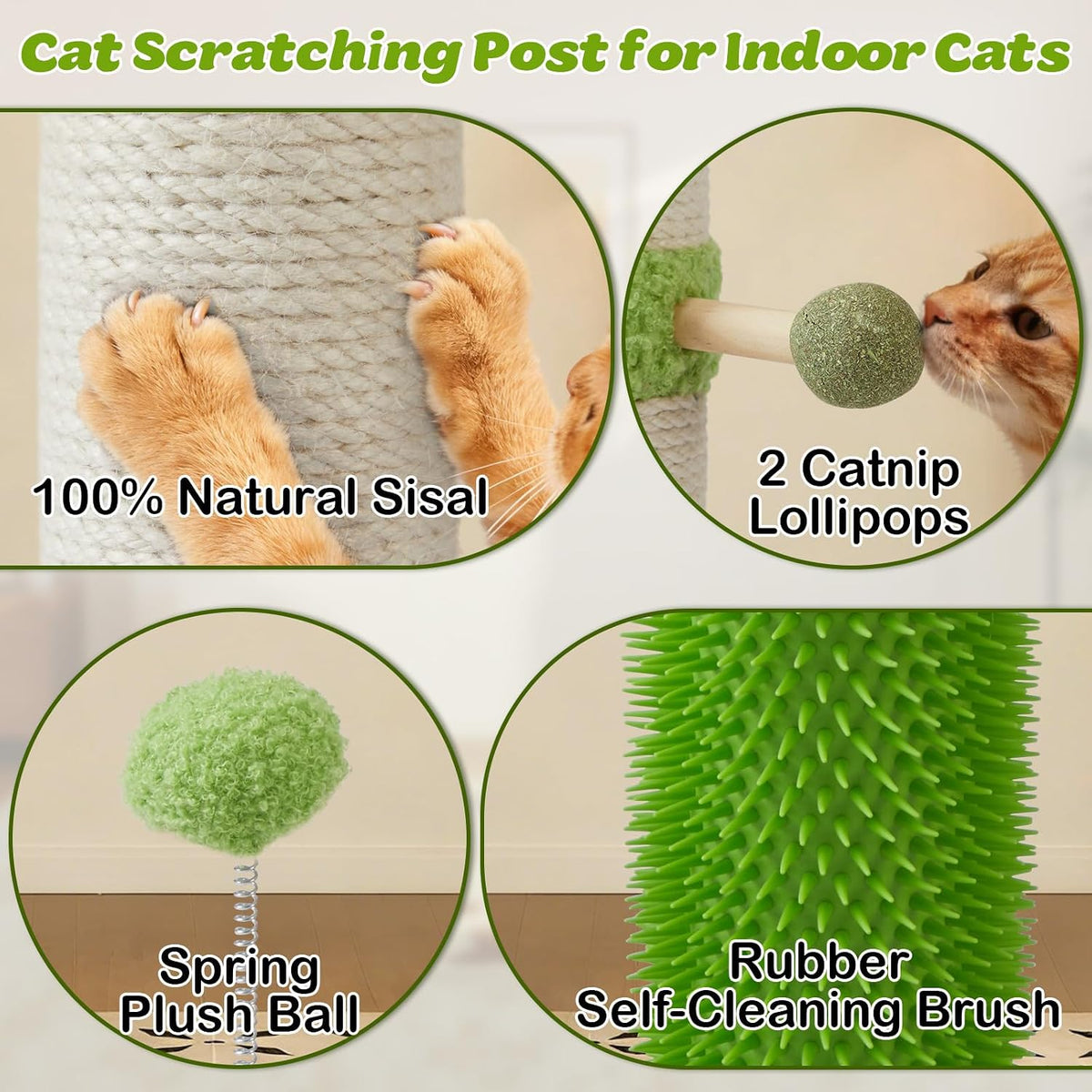 38" Tall Sisal Cat Scratching Post with Stable Base for Indoor Adult Cats