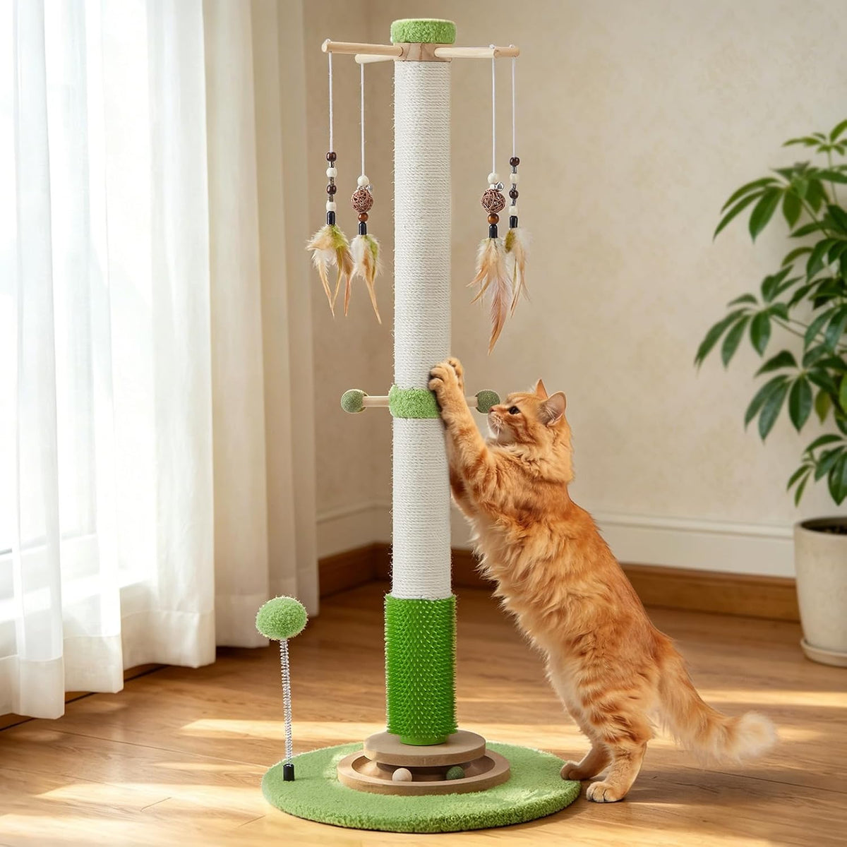 38" Tall Sisal Cat Scratching Post with Stable Base for Indoor Adult Cats
