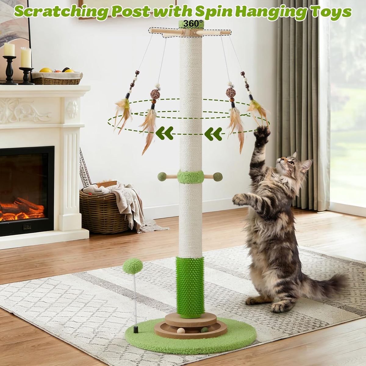 38" Tall Sisal Cat Scratching Post with Stable Base for Indoor Adult Cats