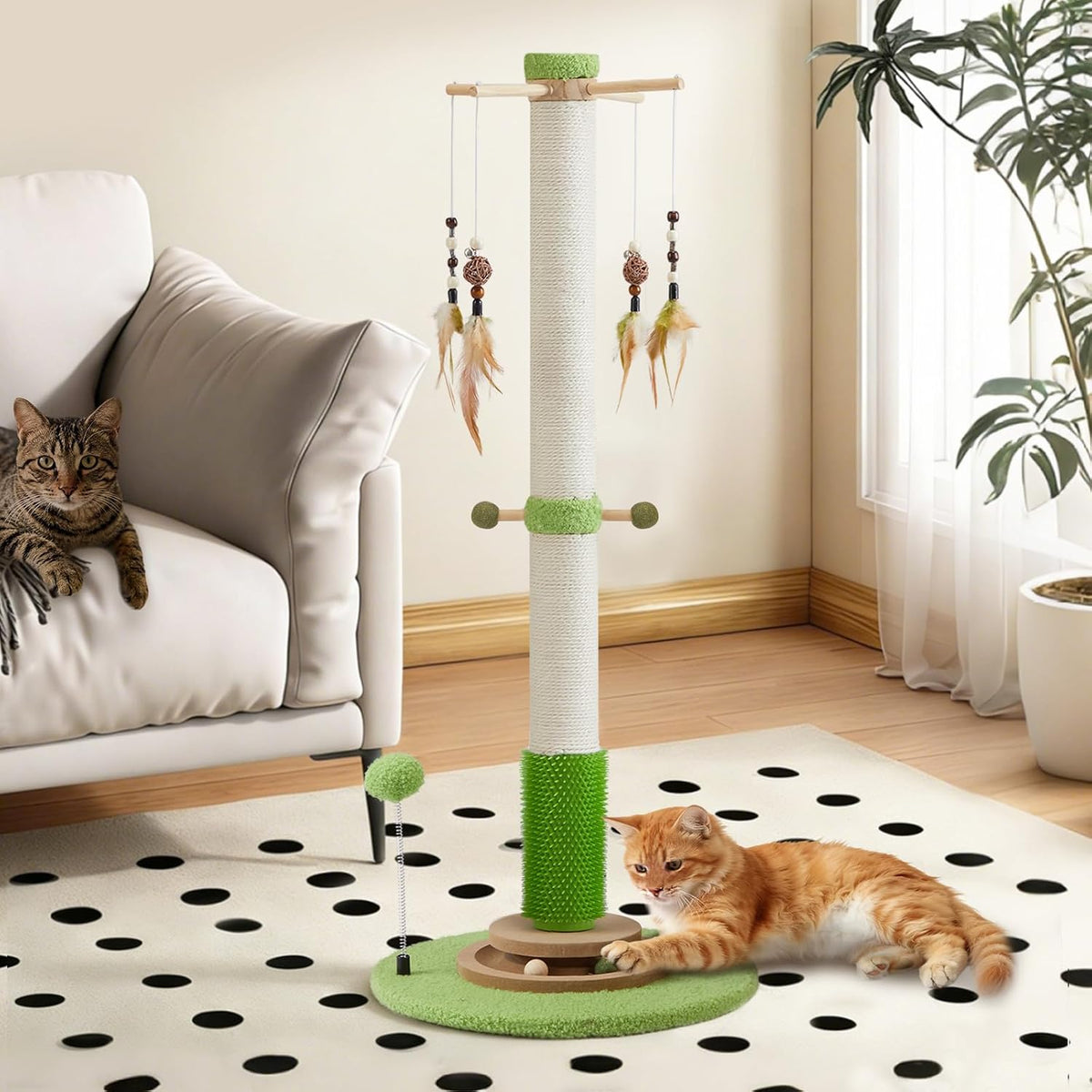 38" Tall Sisal Cat Scratching Post with Stable Base for Indoor Adult Cats