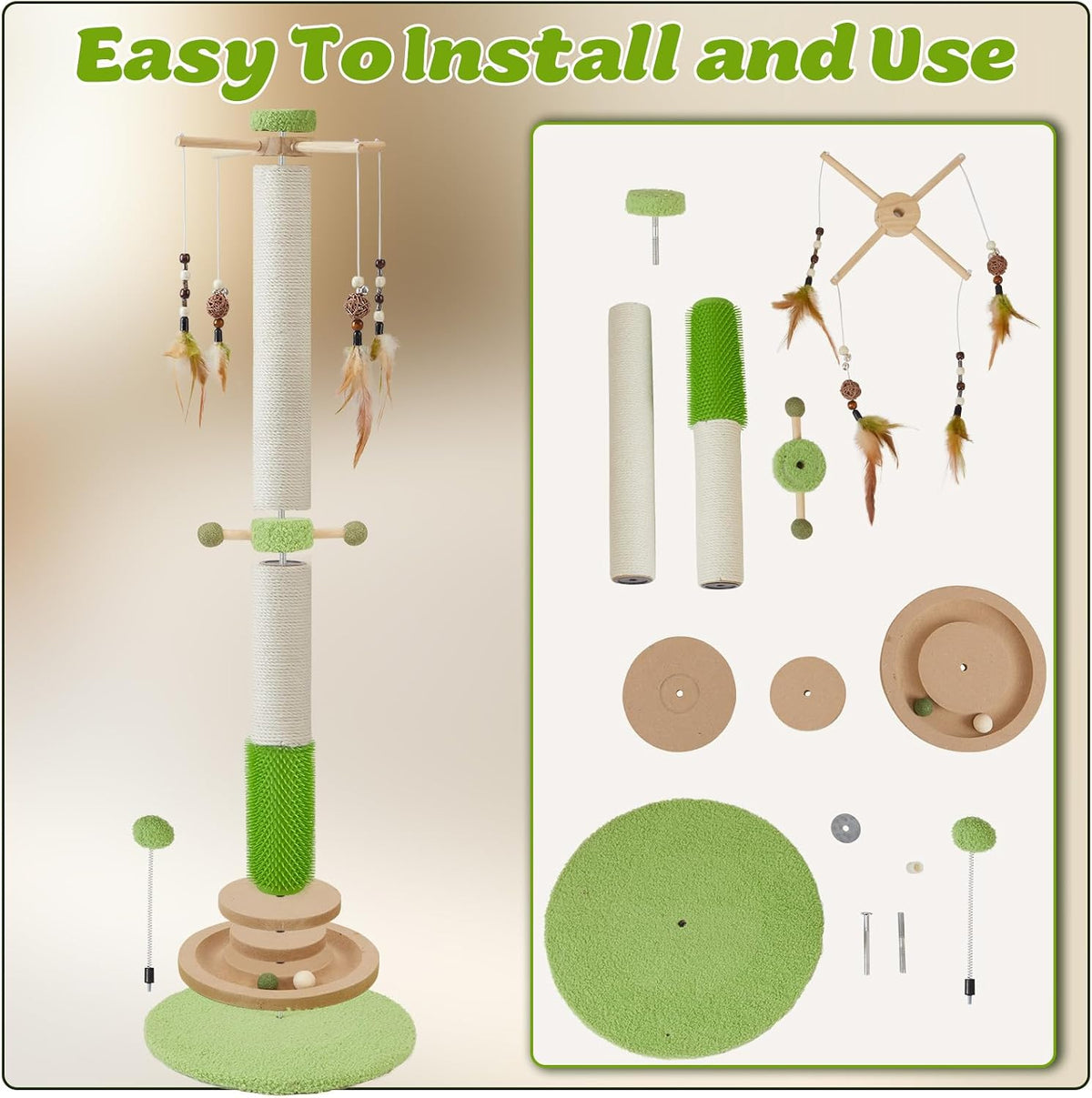 38" Tall Sisal Cat Scratching Post with Stable Base for Indoor Adult Cats