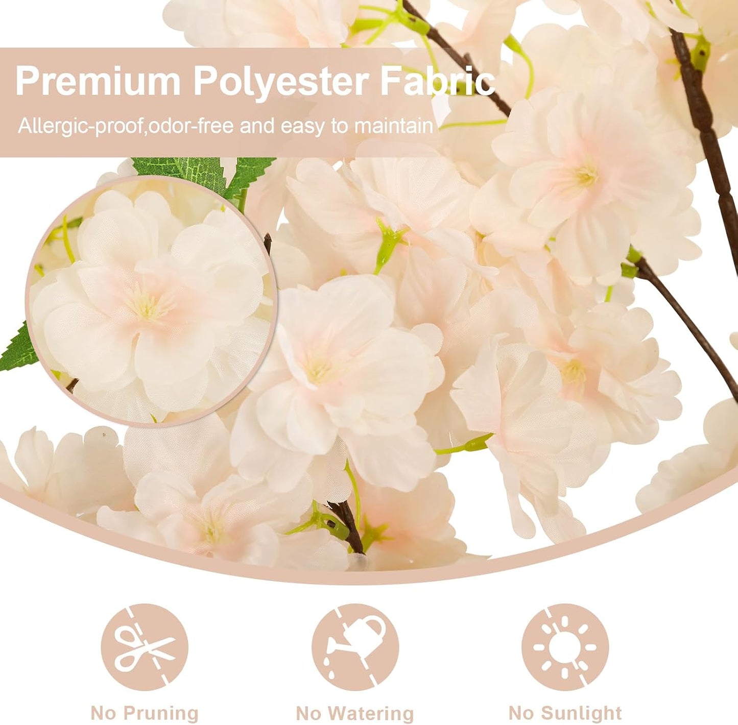 6Ft Cherry Blossom Artificial Tree,Decor Fake Tree Faux Silk Plant with Plastic Nursery Pot,Artificial Plants for Wedding Decor Home Office（Champagne）