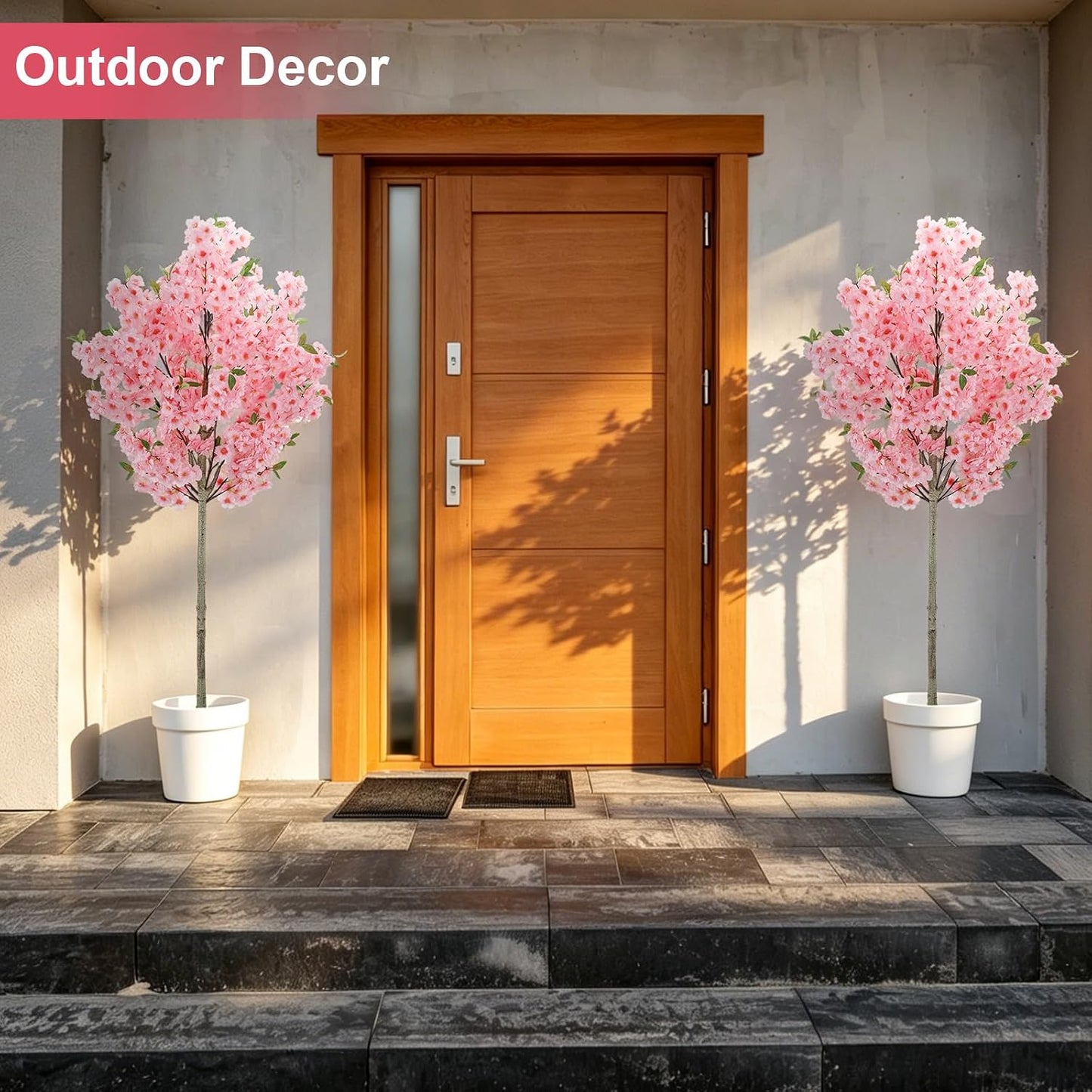 6Ft Cherry Blossom Artificial Tree,Decor Fake Tree Faux Silk Plant with Plastic Nursery Pot,Artificial Plants for Wedding Decor Home Office（Champagne）