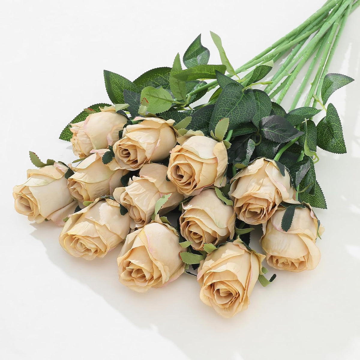 12Pcs Realistic Fake Light Pink Roses Faux Flowers with Long Stems, Artificial Silk Rose Flowers for Valentines Day Home Wedding Decor Bridal Bouquet