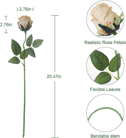 12Pcs Realistic Fake Light Pink Roses Faux Flowers with Long Stems, Artificial Silk Rose Flowers for Valentines Day Home Wedding Decor Bridal Bouquet