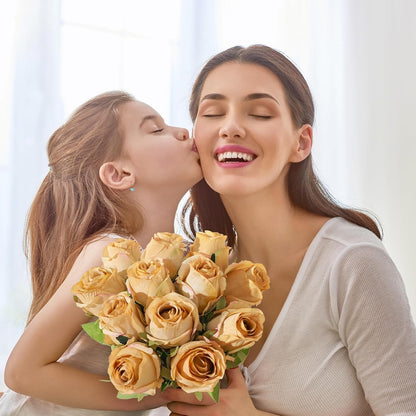 12Pcs Realistic Fake Light Pink Roses Faux Flowers with Long Stems, Artificial Silk Rose Flowers for Valentines Day Home Wedding Decor Bridal Bouquet
