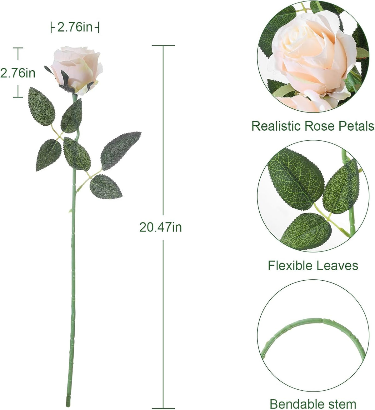 12Pcs Realistic Fake Light Pink Roses Faux Flowers with Long Stems, Artificial Silk Rose Flowers for Valentines Day Home Wedding Decor Bridal Bouquet