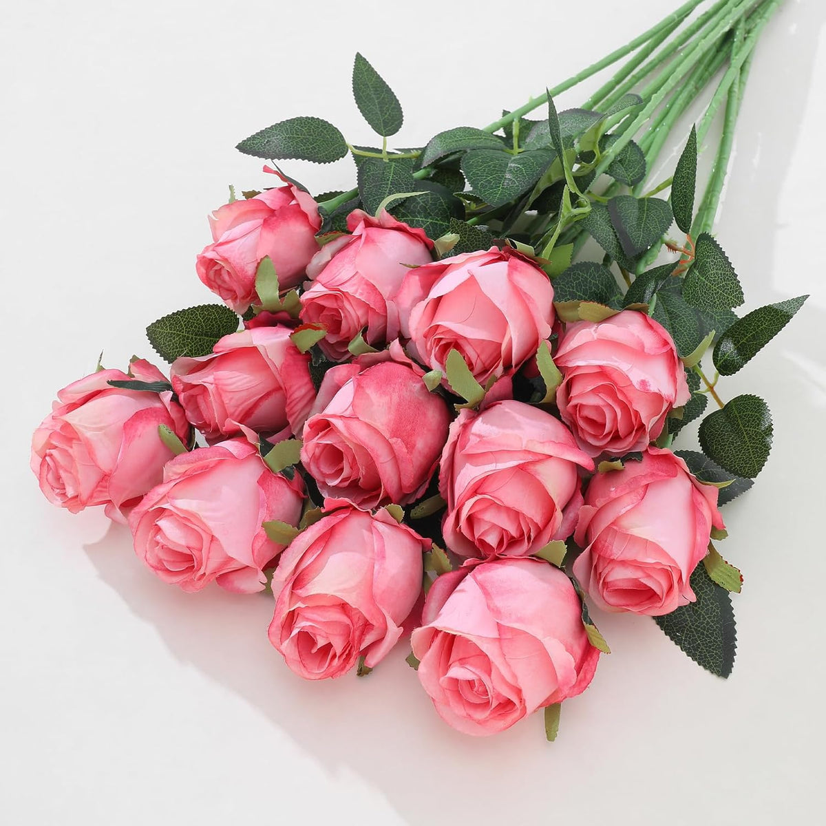 12Pcs Realistic Fake Light Pink Roses Faux Flowers with Long Stems, Artificial Silk Rose Flowers for Valentines Day Home Wedding Decor Bridal Bouquet