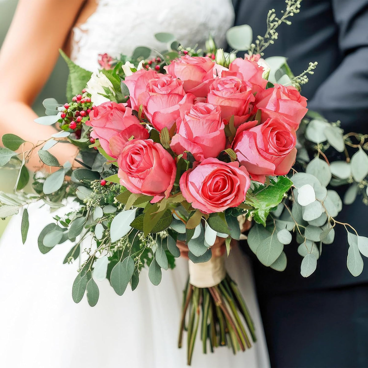 12Pcs Realistic Fake Light Pink Roses Faux Flowers with Long Stems, Artificial Silk Rose Flowers for Valentines Day Home Wedding Decor Bridal Bouquet