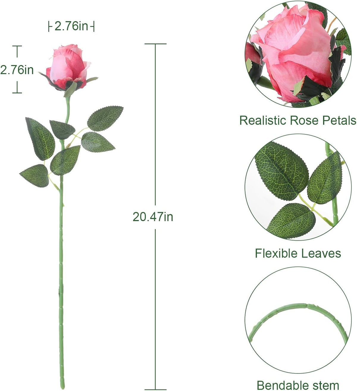 12Pcs Realistic Fake Light Pink Roses Faux Flowers with Long Stems, Artificial Silk Rose Flowers for Valentines Day Home Wedding Decor Bridal Bouquet