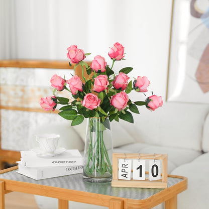 12Pcs Realistic Fake Light Pink Roses Faux Flowers with Long Stems, Artificial Silk Rose Flowers for Valentines Day Home Wedding Decor Bridal Bouquet