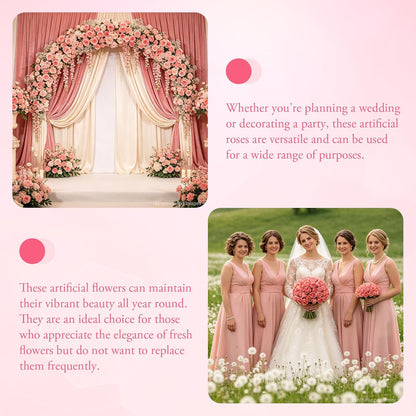 12Pcs Realistic Fake Light Pink Roses Faux Flowers with Long Stems, Artificial Silk Rose Flowers for Valentines Day Home Wedding Decor Bridal Bouquet