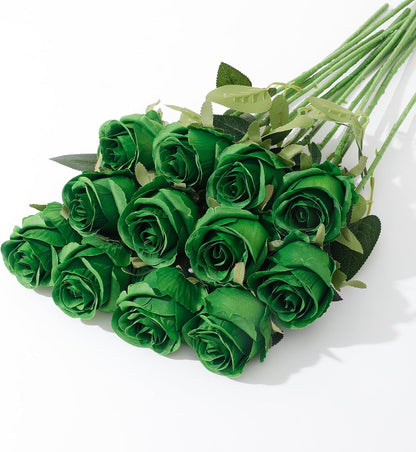 12Pcs Realistic Fake Light Pink Roses Faux Flowers with Long Stems, Artificial Silk Rose Flowers for Valentines Day Home Wedding Decor Bridal Bouquet
