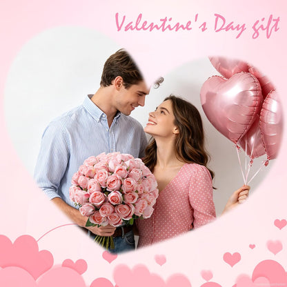 12Pcs Realistic Fake Light Pink Roses Faux Flowers with Long Stems, Artificial Silk Rose Flowers for Valentines Day Home Wedding Decor Bridal Bouquet