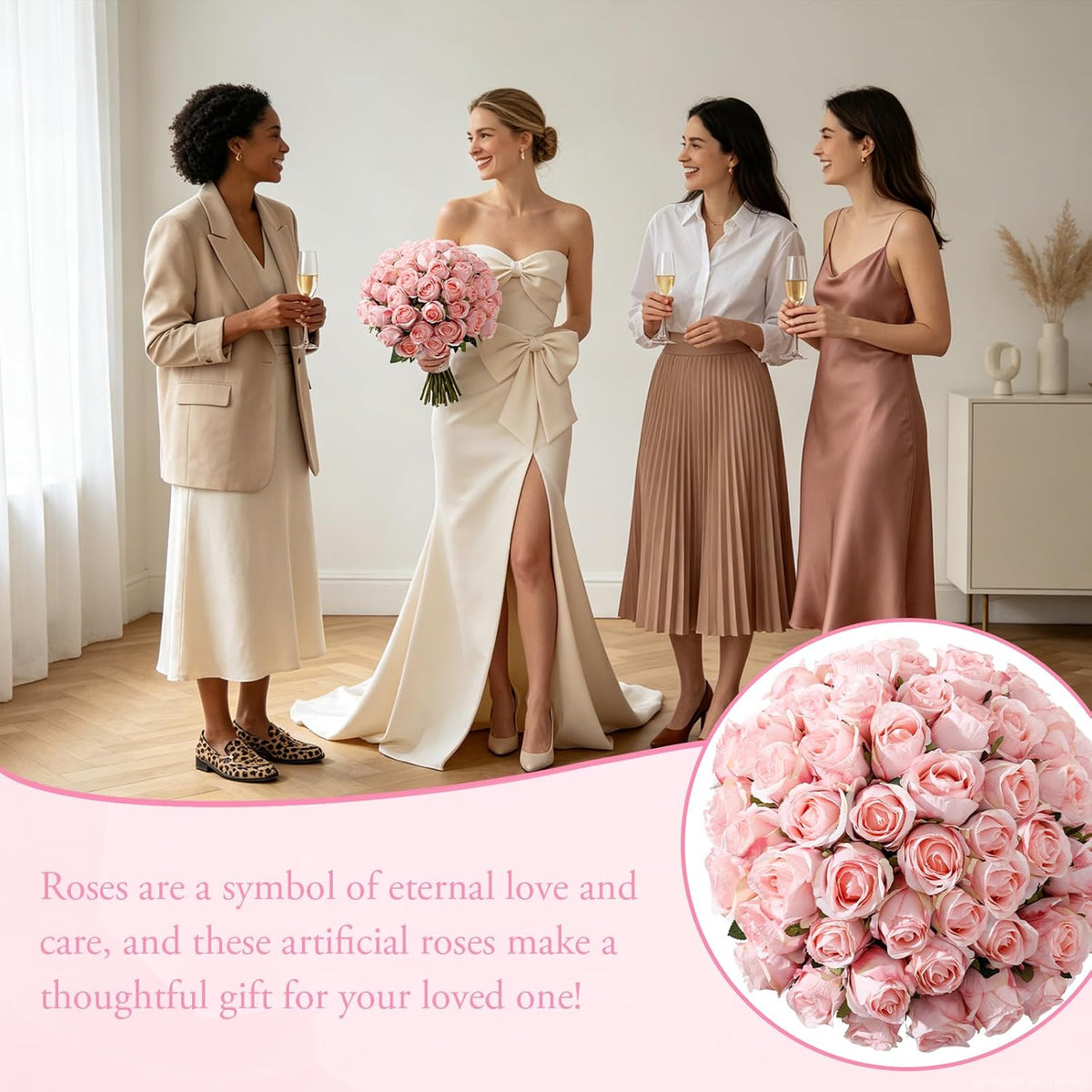 12Pcs Realistic Fake Light Pink Roses Faux Flowers with Long Stems, Artificial Silk Rose Flowers for Valentines Day Home Wedding Decor Bridal Bouquet