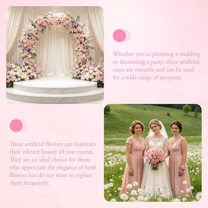 12Pcs Realistic Fake Light Pink Roses Faux Flowers with Long Stems, Artificial Silk Rose Flowers for Valentines Day Home Wedding Decor Bridal Bouquet