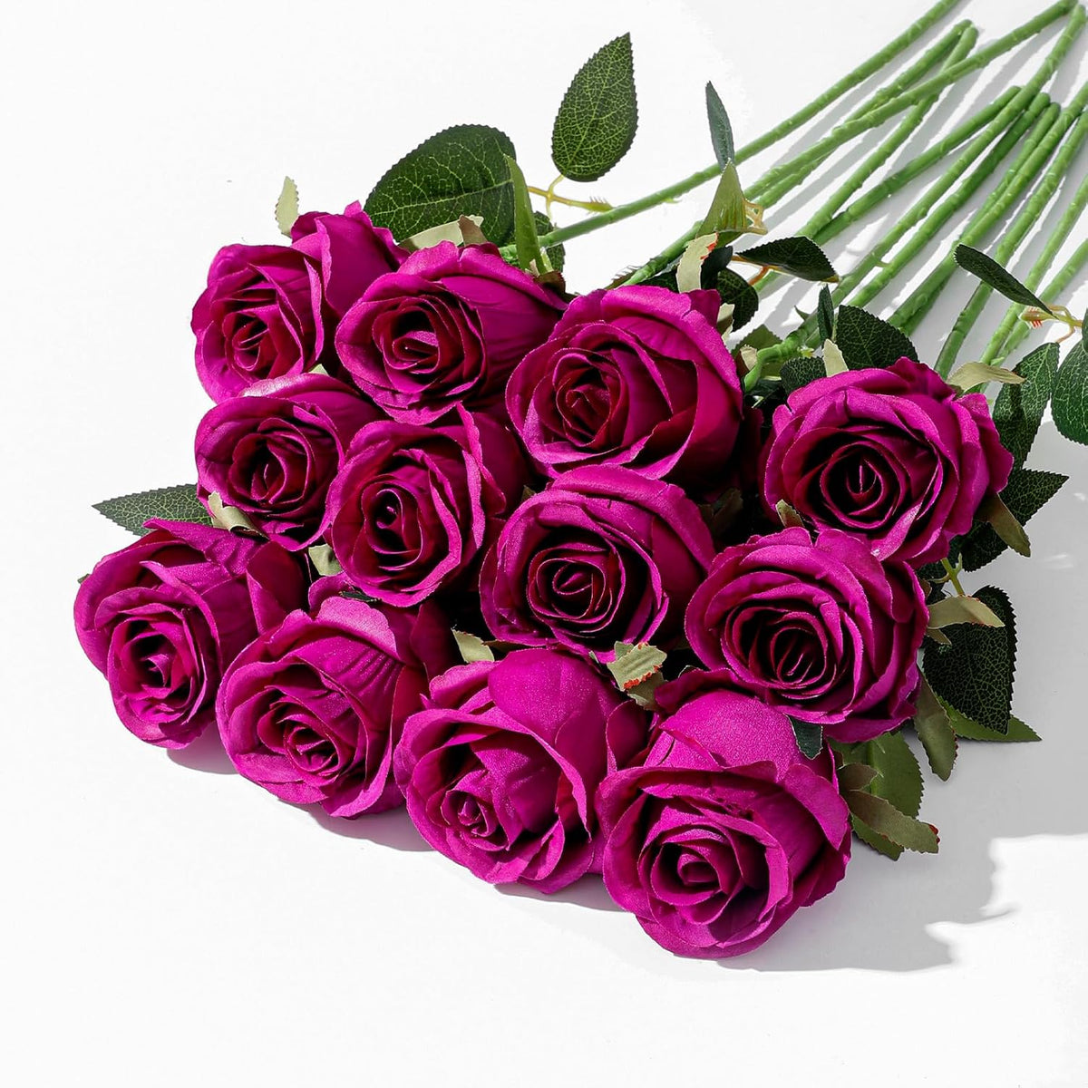 12Pcs Realistic Fake Light Pink Roses Faux Flowers with Long Stems, Artificial Silk Rose Flowers for Valentines Day Home Wedding Decor Bridal Bouquet