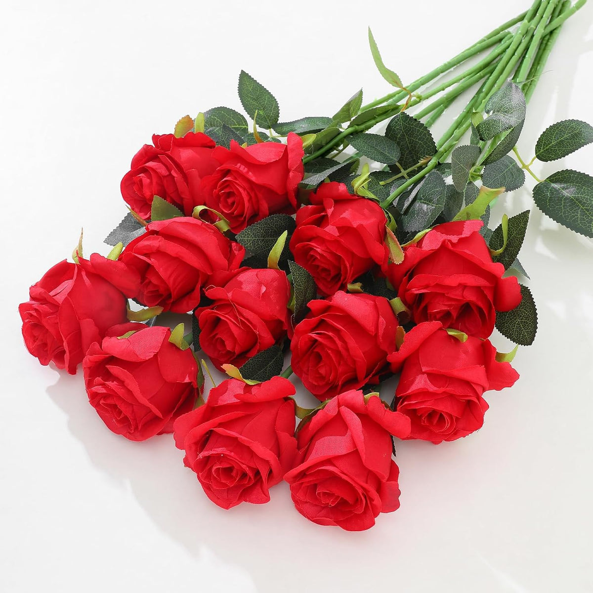 12Pcs Realistic Fake Light Pink Roses Faux Flowers with Long Stems, Artificial Silk Rose Flowers for Valentines Day Home Wedding Decor Bridal Bouquet