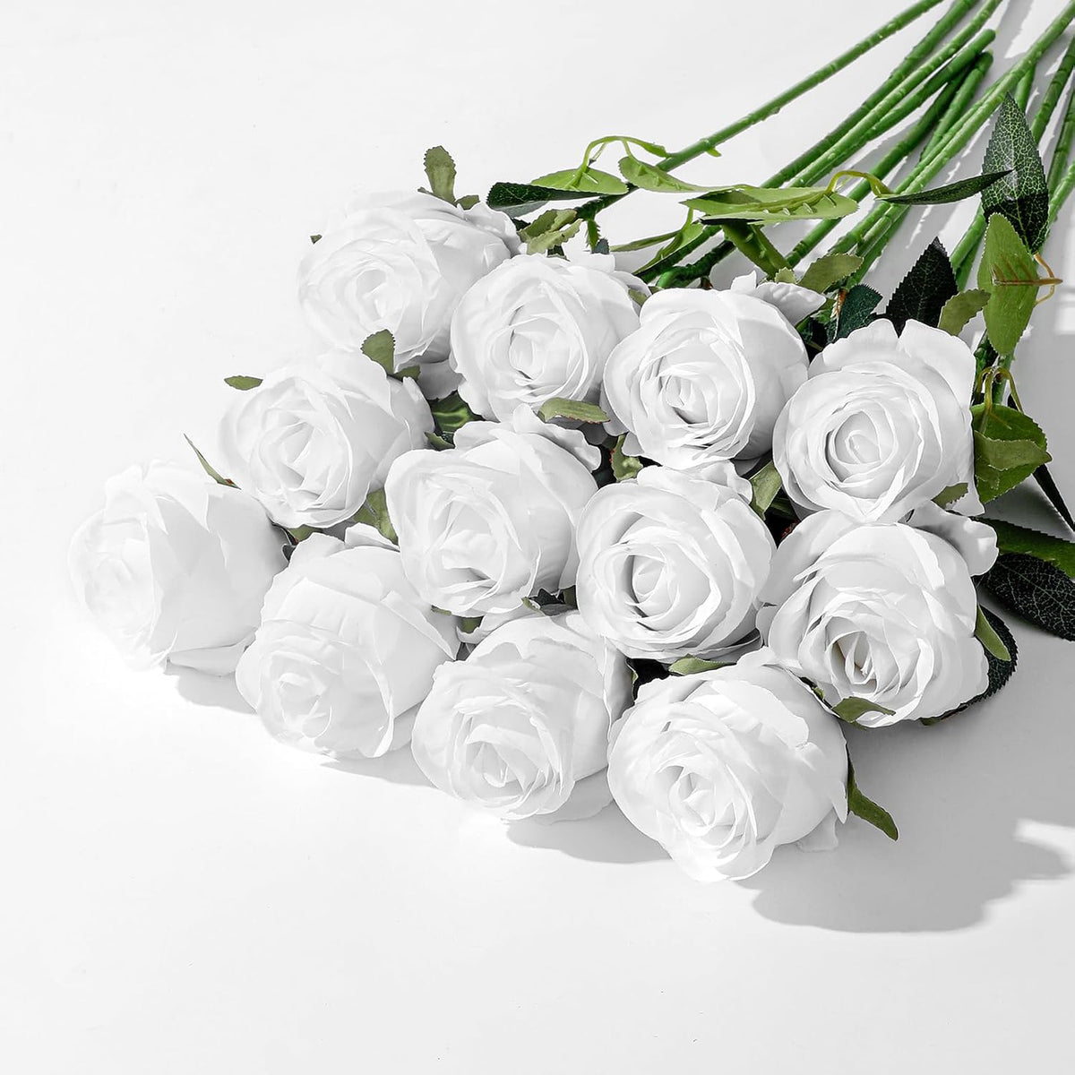 12Pcs Realistic Fake Light Pink Roses Faux Flowers with Long Stems, Artificial Silk Rose Flowers for Valentines Day Home Wedding Decor Bridal Bouquet