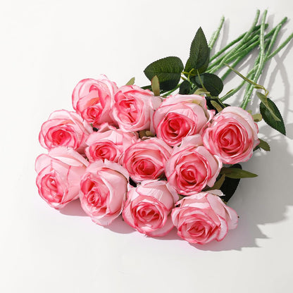 12Pcs Realistic Fake Light Pink Roses Faux Flowers with Long Stems, Artificial Silk Rose Flowers for Valentines Day Home Wedding Decor Bridal Bouquet