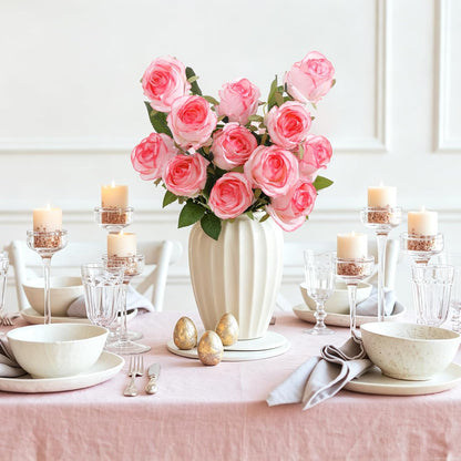 12Pcs Realistic Fake Light Pink Roses Faux Flowers with Long Stems, Artificial Silk Rose Flowers for Valentines Day Home Wedding Decor Bridal Bouquet