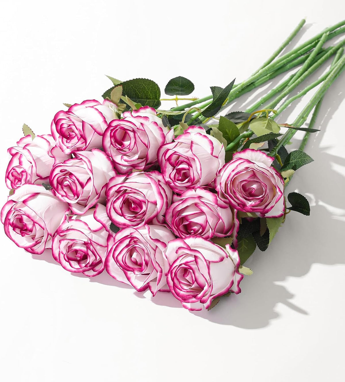 12Pcs Realistic Fake Light Pink Roses Faux Flowers with Long Stems, Artificial Silk Rose Flowers for Valentines Day Home Wedding Decor Bridal Bouquet