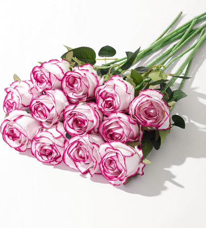 12Pcs Realistic Fake Light Pink Roses Faux Flowers with Long Stems, Artificial Silk Rose Flowers for Valentines Day Home Wedding Decor Bridal Bouquet