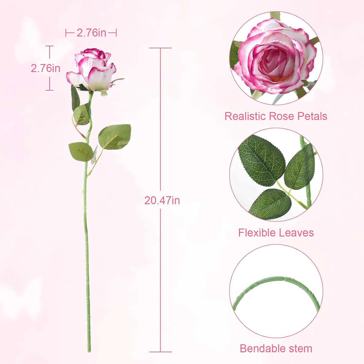 12Pcs Realistic Fake Light Pink Roses Faux Flowers with Long Stems, Artificial Silk Rose Flowers for Valentines Day Home Wedding Decor Bridal Bouquet