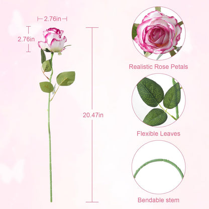 12Pcs Realistic Fake Light Pink Roses Faux Flowers with Long Stems, Artificial Silk Rose Flowers for Valentines Day Home Wedding Decor Bridal Bouquet
