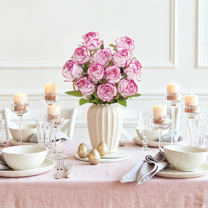 12Pcs Realistic Fake Light Pink Roses Faux Flowers with Long Stems, Artificial Silk Rose Flowers for Valentines Day Home Wedding Decor Bridal Bouquet