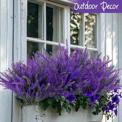 8 PCS Artificial Lavender Flowers - Faux Lavender Plants Outdoor