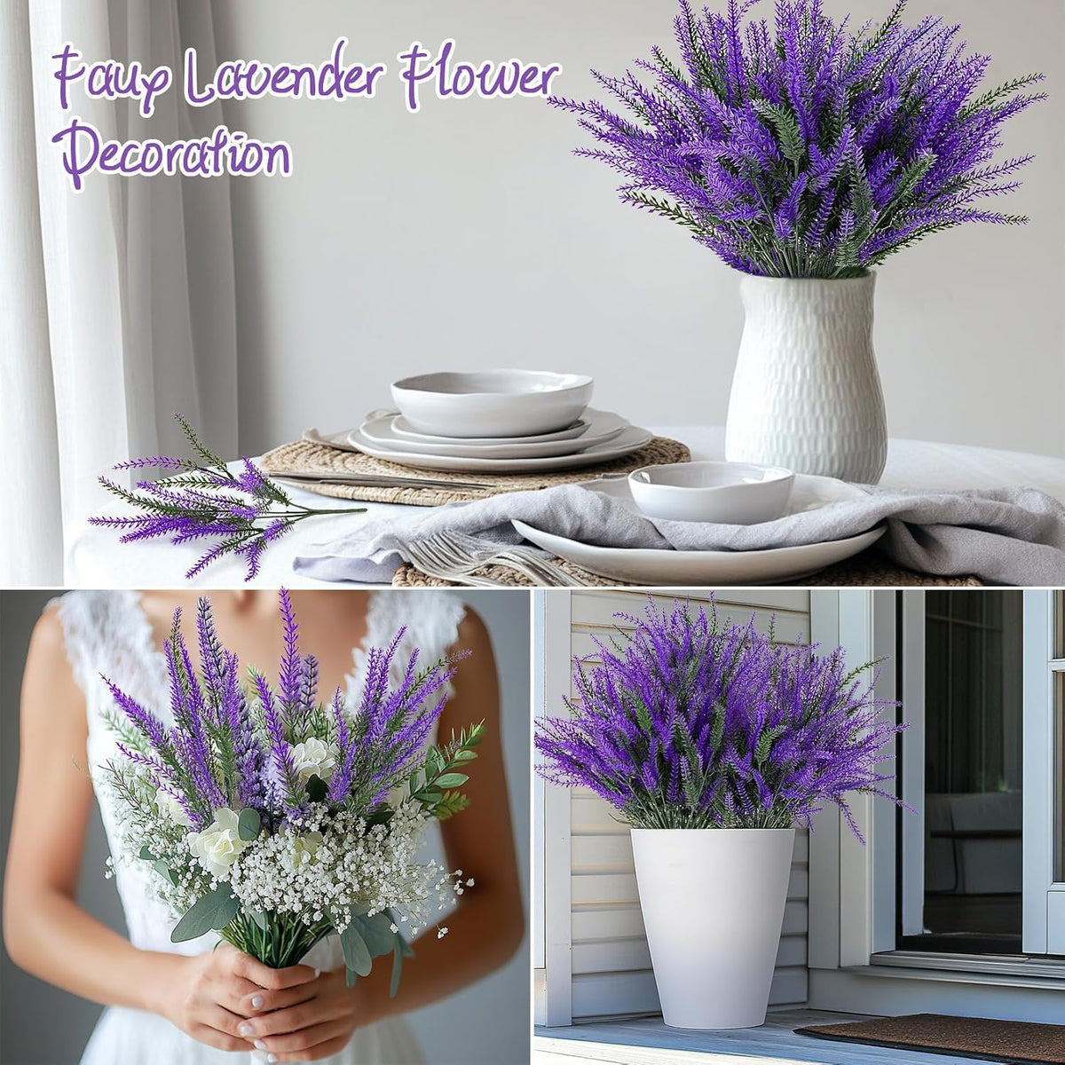 8 PCS Artificial Lavender Flowers - Faux Lavender Plants Outdoor