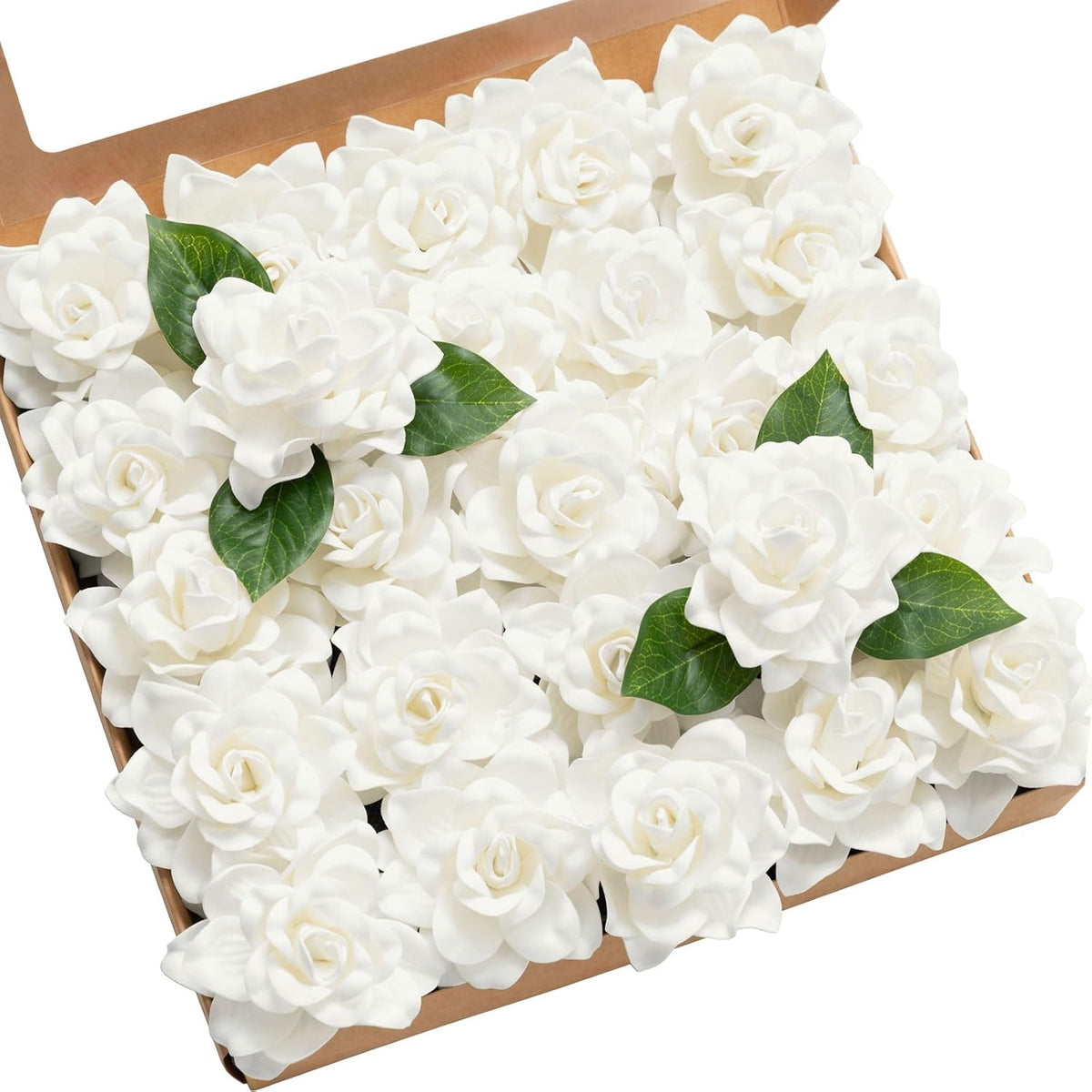 White Artificial Gardenia Flowers with Stems, 25 pcs