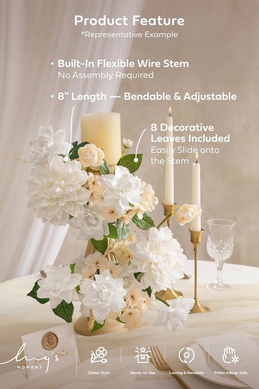 White Artificial Gardenia Flowers with Stems, 25 pcs