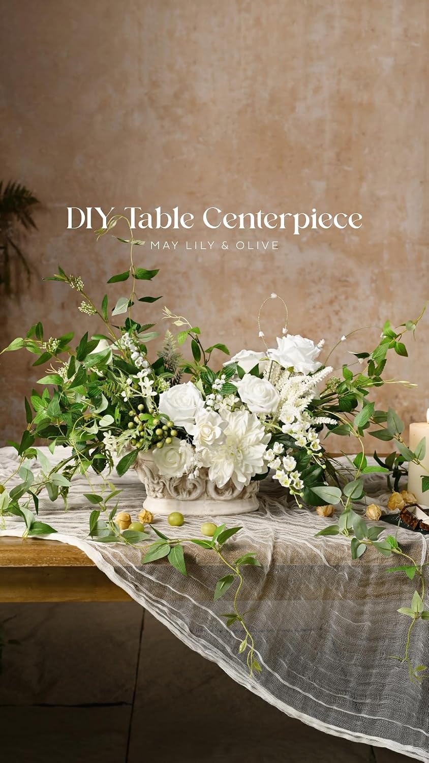 White Artificial Gardenia Flowers with Stems, 25 pcs