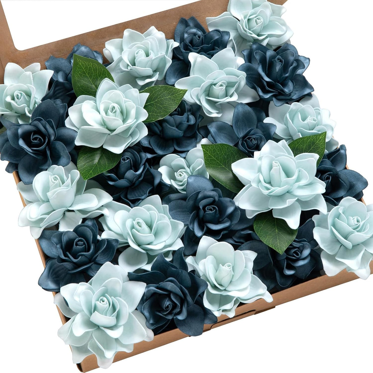White Artificial Gardenia Flowers with Stems, 25 pcs
