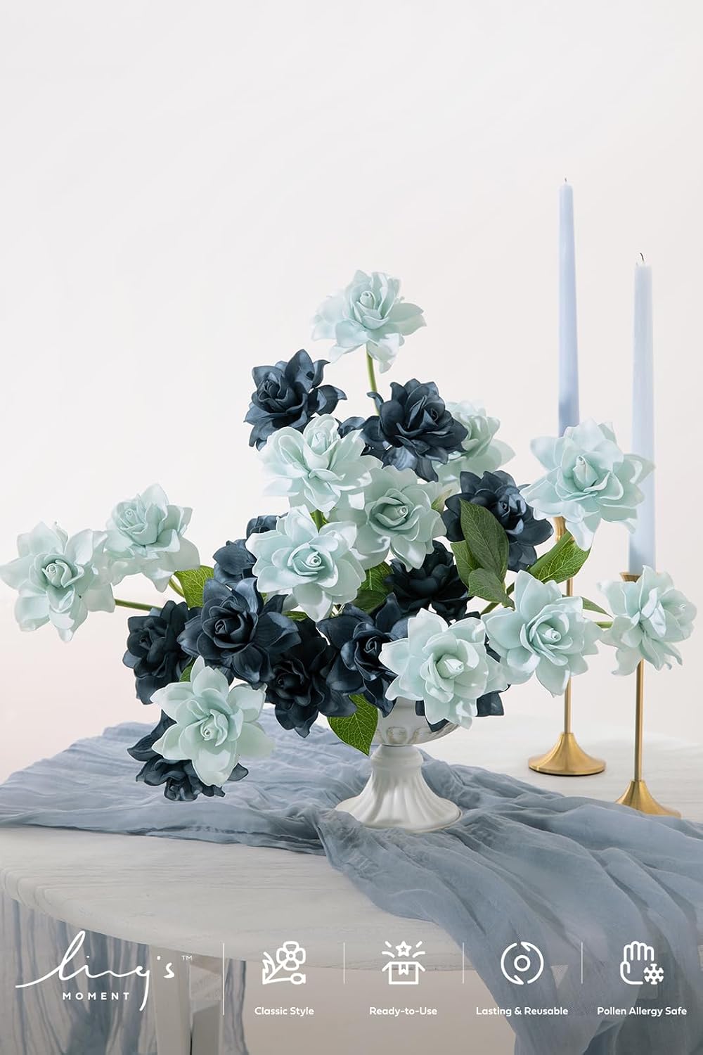 White Artificial Gardenia Flowers with Stems, 25 pcs