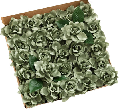 White Artificial Gardenia Flowers with Stems, 25 pcs