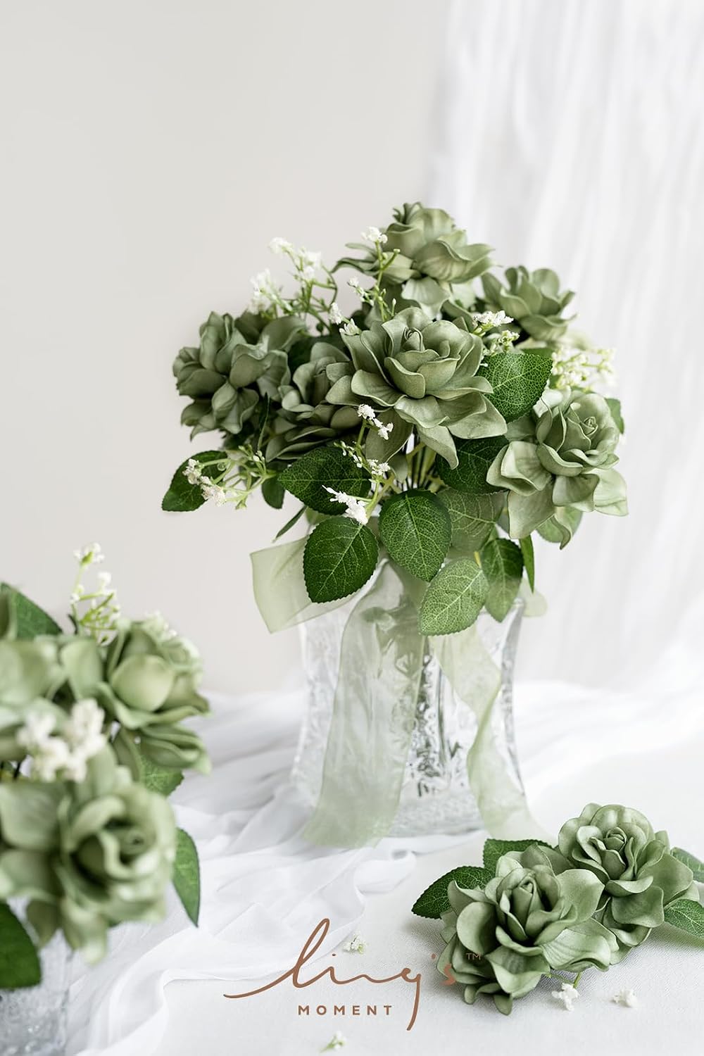 White Artificial Gardenia Flowers with Stems, 25 pcs