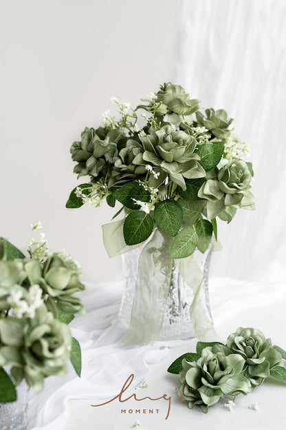 White Artificial Gardenia Flowers with Stems, 25 pcs