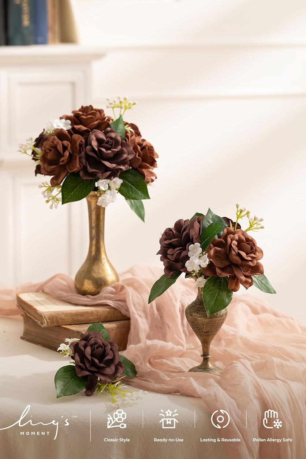 White Artificial Gardenia Flowers with Stems, 25 pcs