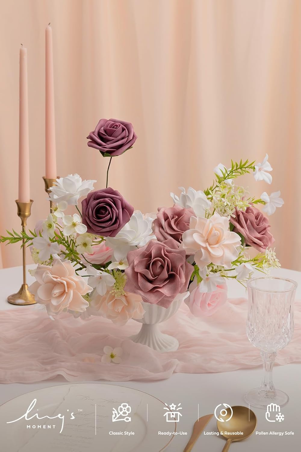 White Artificial Gardenia Flowers with Stems, 25 pcs