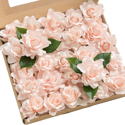 White Artificial Gardenia Flowers with Stems, 25 pcs